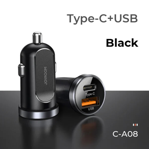 Mini dual-port 30W smart car charger PD+QC3.0 C-A08 - Black - Saif Al Najmi Kw